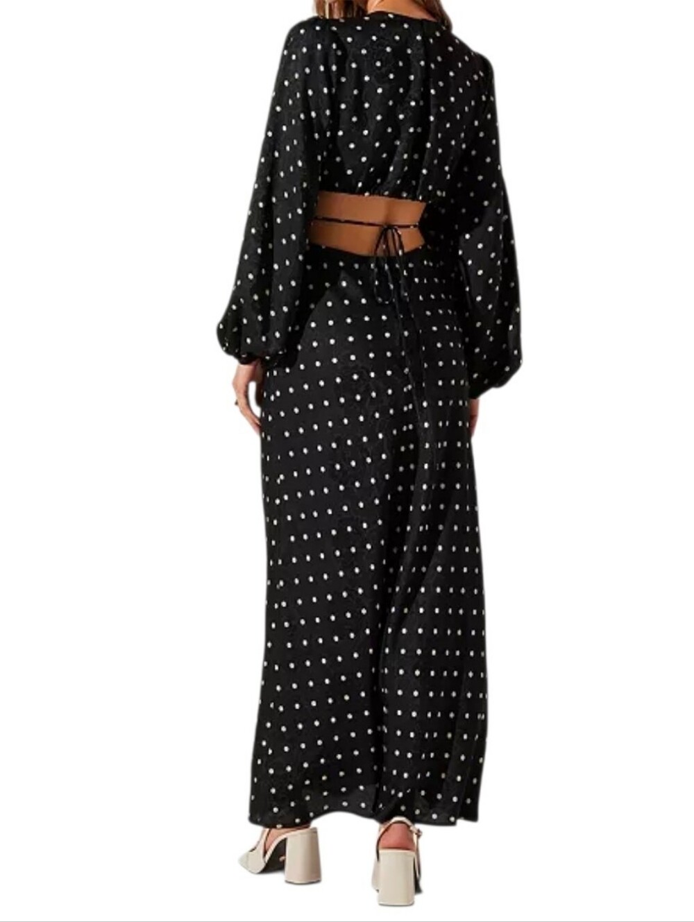 ASTR the Label Women's Quinn Polka-Dot Cutout Maxi Dress Size Meduim
